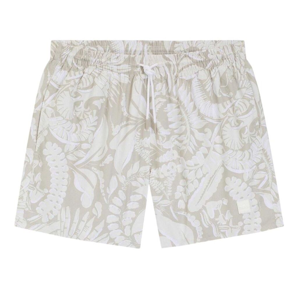 Hugo Mens Piranha Leaf Print Swim Shorts / Light Beige
